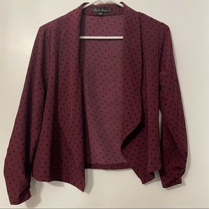 Love Tree Burgundy & Black Polka Dot Lightweight Blazer - Juniors L